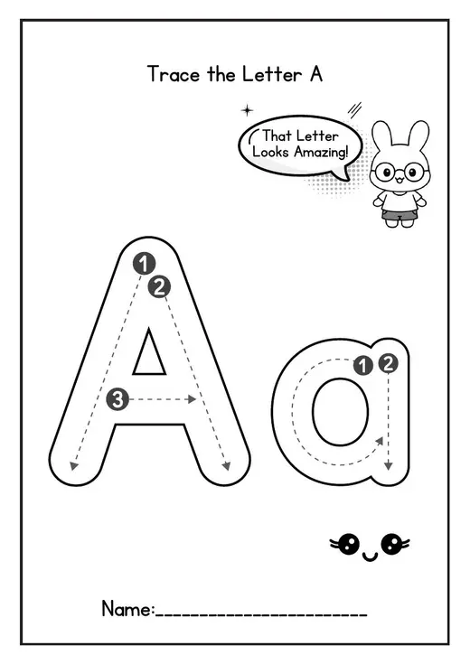 Trace the letter A with stroke order arrows