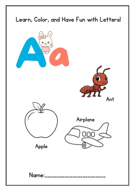 Learn the letter A vocabulary page
